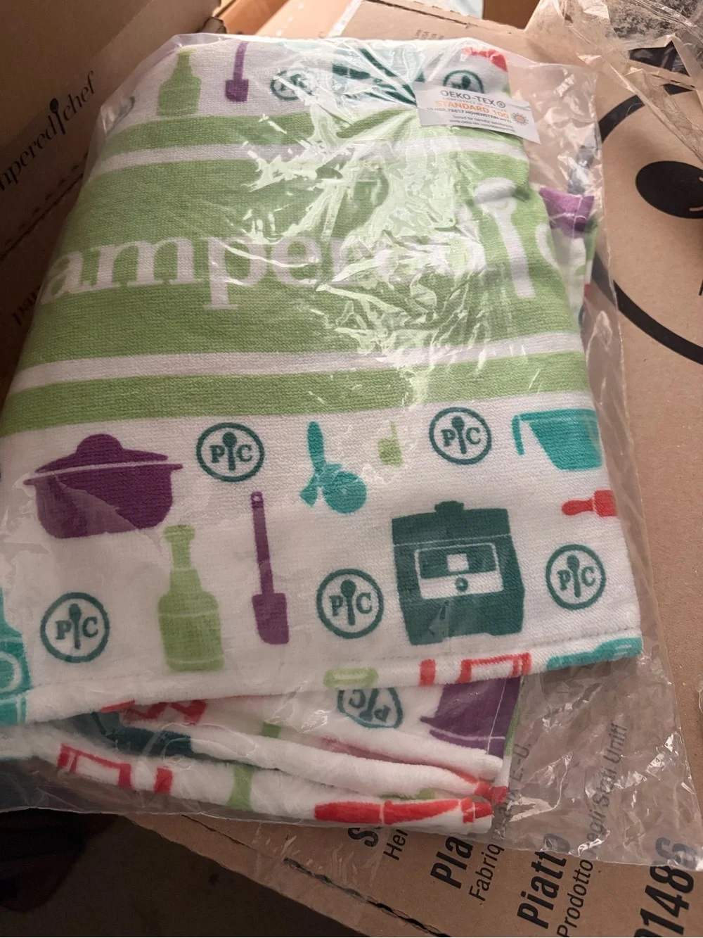 Pampered Chef Icon Cotton beach Towel - Green, Purple, Teal, Red
